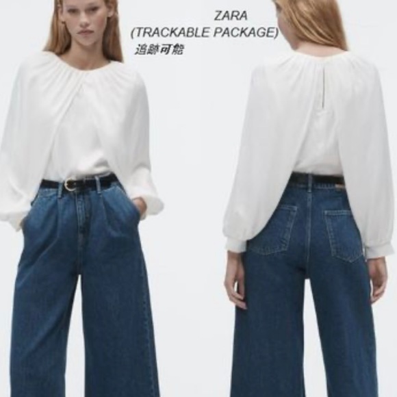 ZARA SATIN EFFECT BLOUSE CAPE SLEEVE STYLE SIZE M AND L COLOR OYSTER WHITE NWT - Picture 1 of 17